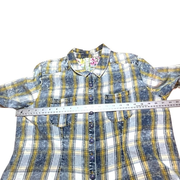 ARATTA SILENT JOURNEY Cotton Blend Button Front Mixed Print Shirt Roll Tab Sz L - Picture 6 of 13